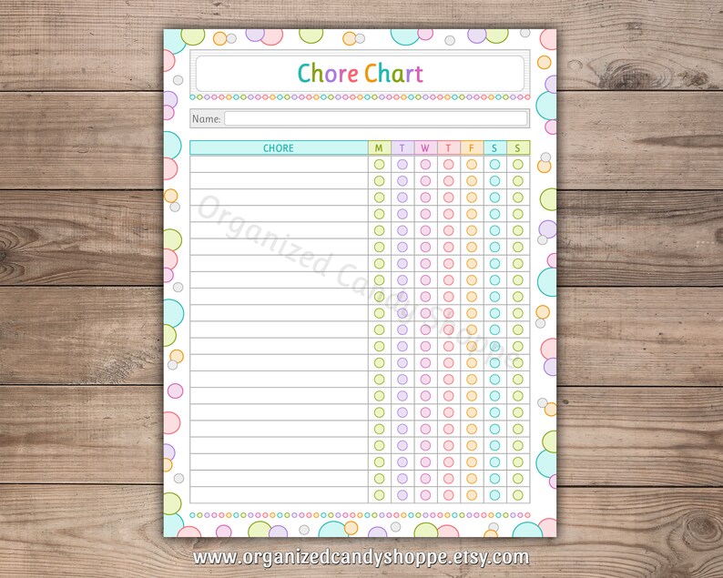 Chore Chart • 1 Page • PDF • Instant Download • Printable - Etsy