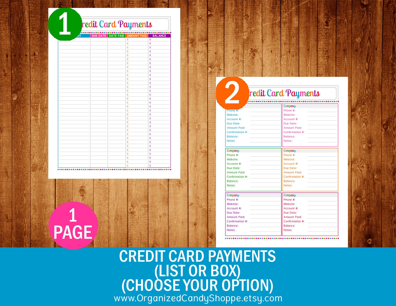 Credit Card Payments List or BoxChoose Your Option PDF Etsy