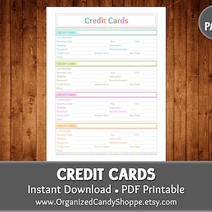 Credit Cards • Instant Download PDF Printable - Etsy
