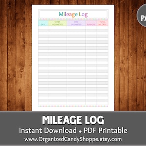 Registro de kilometraje • 1 página • Descarga instantánea en PDF imprimible