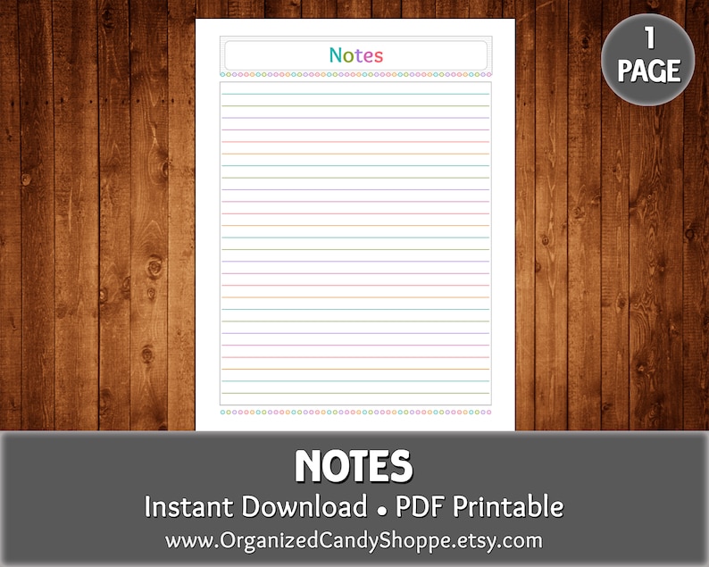 Notes • 1 Page • Instant Download PDF Printable - Etsy