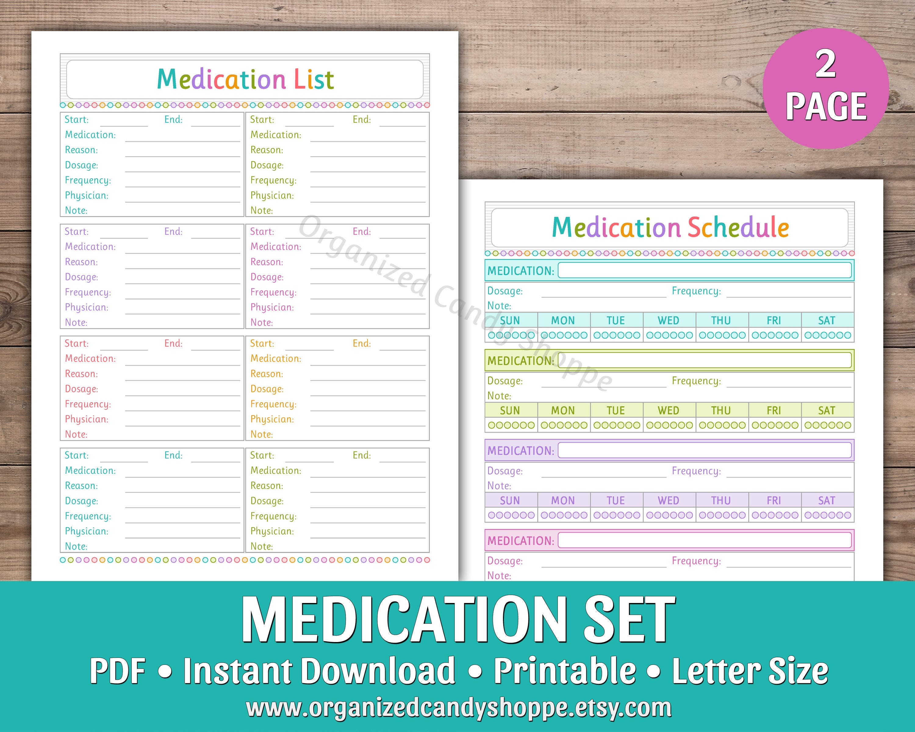 Medication List and Medication Schedule Set 2 Page PDF Instant Download