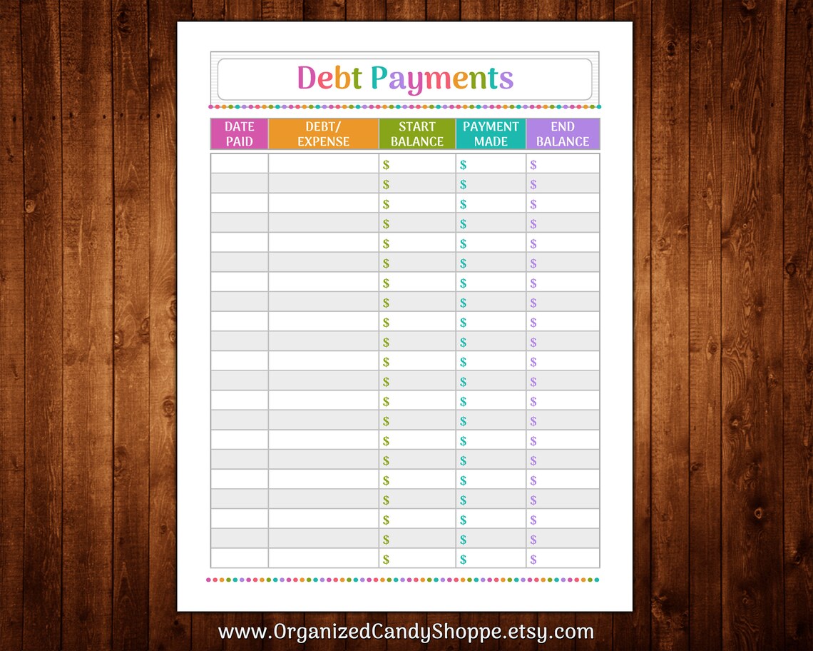 Debt Payments 1 Page Instant Download PDF Printable | Etsy