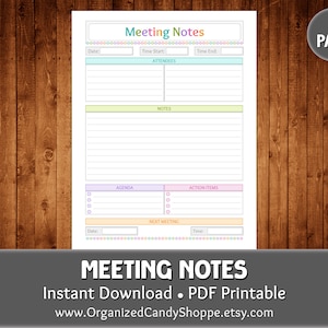 Meeting Notes • 1 Page • Instant Download PDF Printable