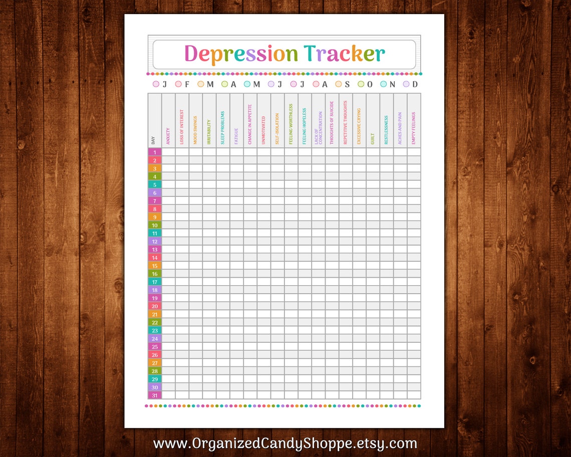 Depression Tracker 1 Page Instant Download PDF Printable | Etsy