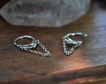 Eco sterling silver chain hoops. Handmade and unique. Sold as a pair. Recycled silver. Unusual hoops. Huggie Hoops Earrings. Eco Gifts.