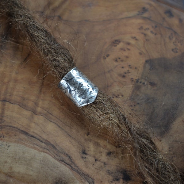 Sterling eco silver dented shield dreadlock/braid/beard cuff. 4mm to 14mm. Hair jewellery. Loc jewellery. Loc bead Nordic cuff. Beard bead.