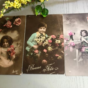 Vintage Cards #   3 French Greeting  Cards  # Flea market buzz