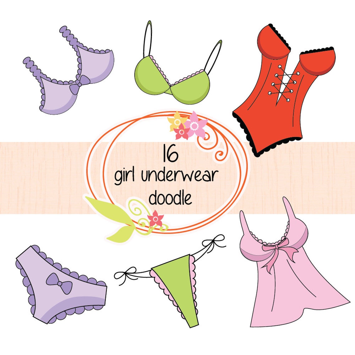 Girl Underwear Instant Download 16 Cartoon Doodle Woman Etsy