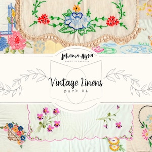 DIGITAL Vintage Linens Pack 04, Pacote de papel para impressão, Scrapbook, Bordado digital, Florais, Costura, Cartões de diário, Páginas