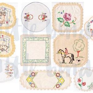 DIGITAL Vintage Linens Pack 19, Printable Paper Pack, Scrapbook, Digital Embroidery, Florals, Stitching, Journal Cards, Pages image 2