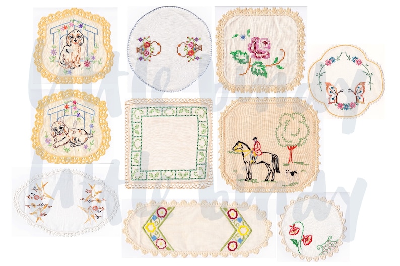 DIGITAL Vintage Linens Pack 19, Printable Paper Pack, Scrapbook, Digital Embroidery, Florals, Stitching, Journal Cards, Pages image 2