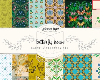 Butterfly house, butterfly digital paper, printable paper pack, butterfly journal printable kit, junk journal