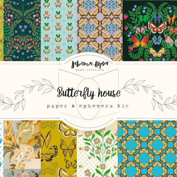 Butterfly house, butterfly digital paper, printable paper pack, butterfly journal printable kit, junk journal