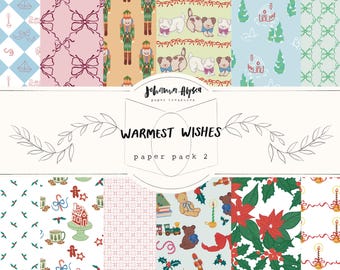 Warmest Wishes paper pack 2, Christmas paper pack, scrapbook paper, printable kit, vintage junk journal