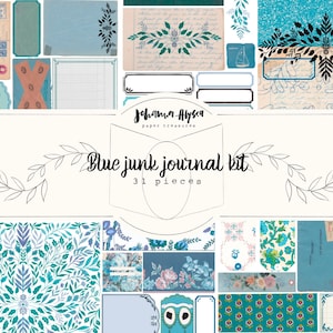 Junk journal printable kit blue vintage ephemera