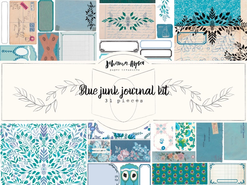 Junk Journal Printable Kit Blue Vintage Ephemera - Etsy Canada