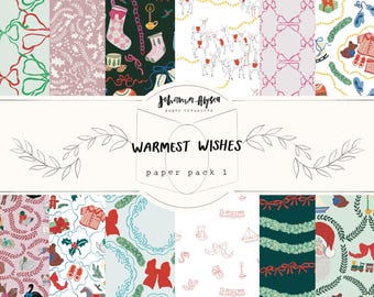Warmest Wishes paper pack 1, Christmas paper pack, scrapbook paper, printable kit, vintage junk journal