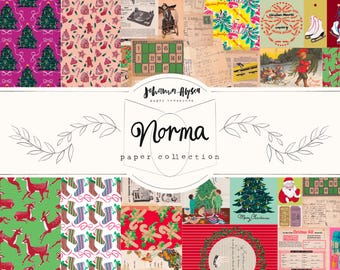 Norma, Christmas paper pack, scrapbook paper, printable kit, vintage junk journal