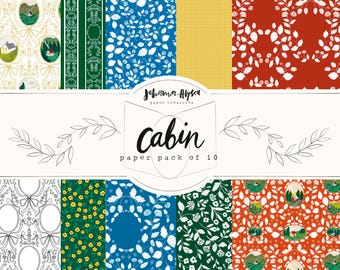 Cabin, paper pack, scrapbook paper, printable kit, vintage junk journal