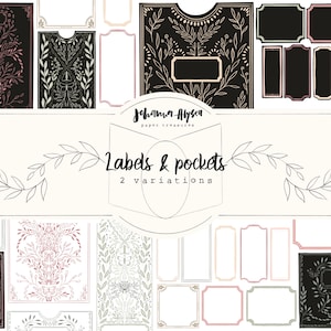 Printable Labels und Taschen, Journaling Kit, illustriert