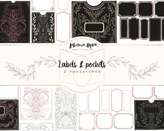 Printable Labels and pockets, journaling kit, illustrated