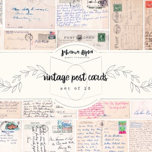 Cartões postais imprimíveis vintage, conjunto de 20 versos de cartões postais, coisas efêmeras de viagens vintage para diários indesejados