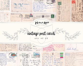 Vintage printable postcards, postcard backs set of 20, vintage travel ephemera for junk journals