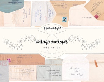 Set of 14 vintage envelopes, junk journal ephemera, vintage used envelopes