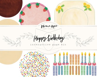 Verjaardagstaart voor junkjournal, interactieve pagina, ephemera-kit