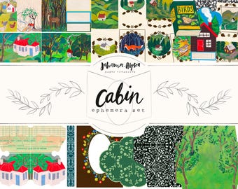 Cabin, ephemera pack, junk journal kit, printable ephemera, vintage