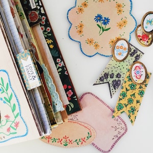 Illustrated Vintage Linens Printable, Journal Kit, Collage Sheets, Scrapbook elements, hand drawn, floral art
