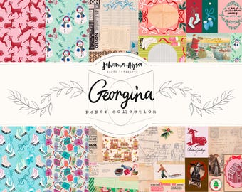 Georgina, Christmas paper pack, scrapbook paper, printable kit, vintage junk journal