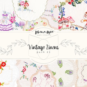 Pacote de linho vintage digital 21, pacote de papel para impressão, álbum de recortes, bordado digital, florais, costura, cartões de diário, páginas