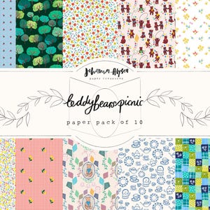 Picnic con orsacchiotto, pacco di carta, carta per scrapbooking, kit stampabile, diario vintage