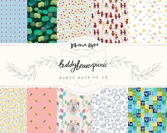 Teddy bear picnic, paper pack, scrapbook paper, printable kit, vintage junk journal
