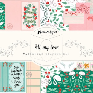 Carnet cartonné All my love, kit Saint-Valentin, enveloppes en papier découpées