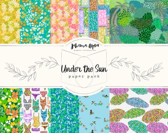 Under The Sun, digital paper, printable paper pack, pack of 10, retro floral summer kit, junk journal