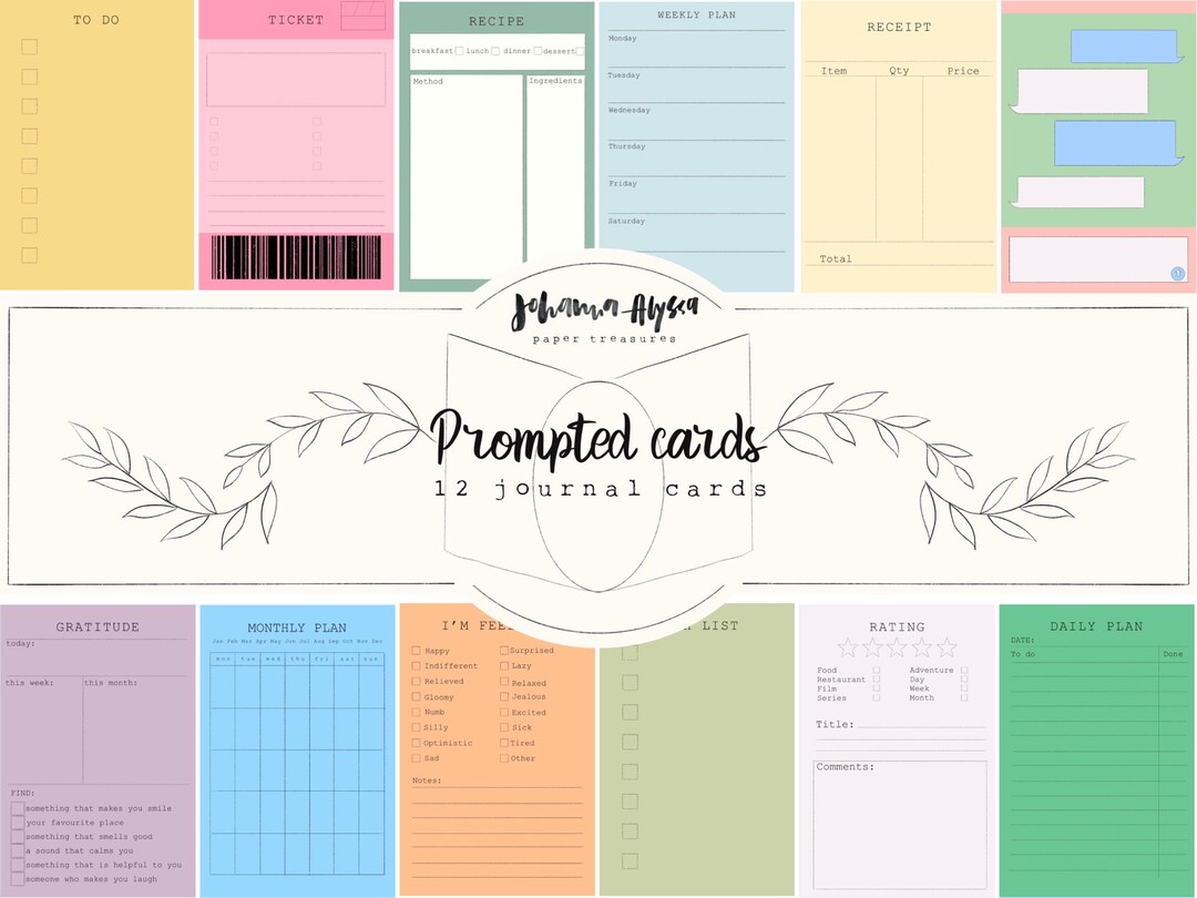 Promted Journaling Example Prompted Journal Cards, Junk Journal Memo Cards, Prompt Cards ...