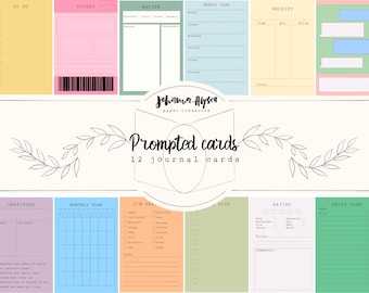 Prompted journal cards, junk journal memo cards, prompt cards, journaling memo pad printable