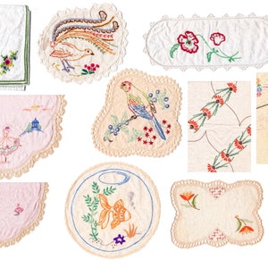 DIGITAL Vintage Linens Pack 24, Printable Paper Pack, Scrapbook, Digital Embroidery, Florals, Stitching, Journal Cards, Pages image 2