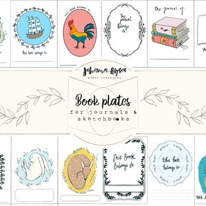 Placas de livro de diário para impressão, placas de livro de lixo eletrônico, placas de livro ilustradas, coisas efêmeras de registro no diário