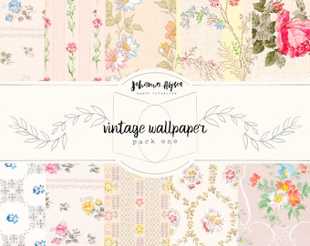 Vintage wallpaper remnants pack 01, digital wallpaper, printable paper pack vintage wallpaper, pack of 10