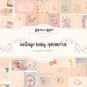 Vintage baby-ephemera, vintage babykaarten, set van 23 stuks, babyjunkdagboek