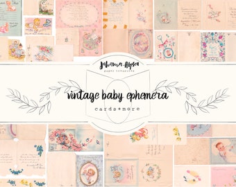Vintage baby ephemera, vintage baby cards, set of 23 pieces, baby junk journal