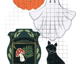 Digital collage sheet, Full Moon, Printable halloween diecuts