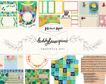 Teddy bear picnic, ephemera pack, junk journal kit, printable ephemera, vintage