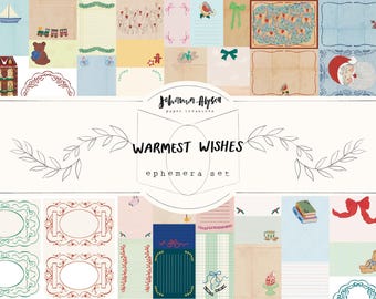 Warmest Wishes, Christmas paper pack, scrapbook paper, printable kit, vintage junk journal