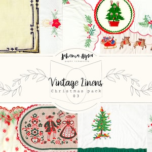 Pacote de linho vintage digital, Natal, pacote de papel para impressão, álbum de recortes, bordado digital, bordado, cartões de diário, páginas