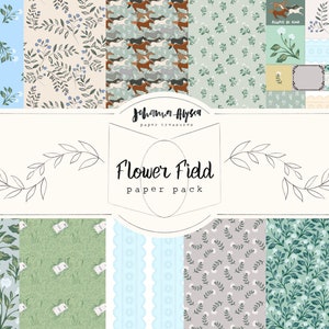 Flower Field, digital paper, printable paper pack, pack of 10, vintage floral junk journal kit, junk journal